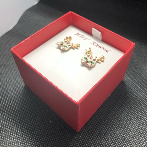 Betsey‎ Johnson pink gemstone cat reindeer earrings new - Picture 2 of 8